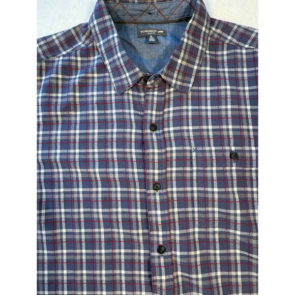 Toad & Co Men's Blue Plaid Shirt Short Sleeve Button Up Size L - Picture 1 of 6